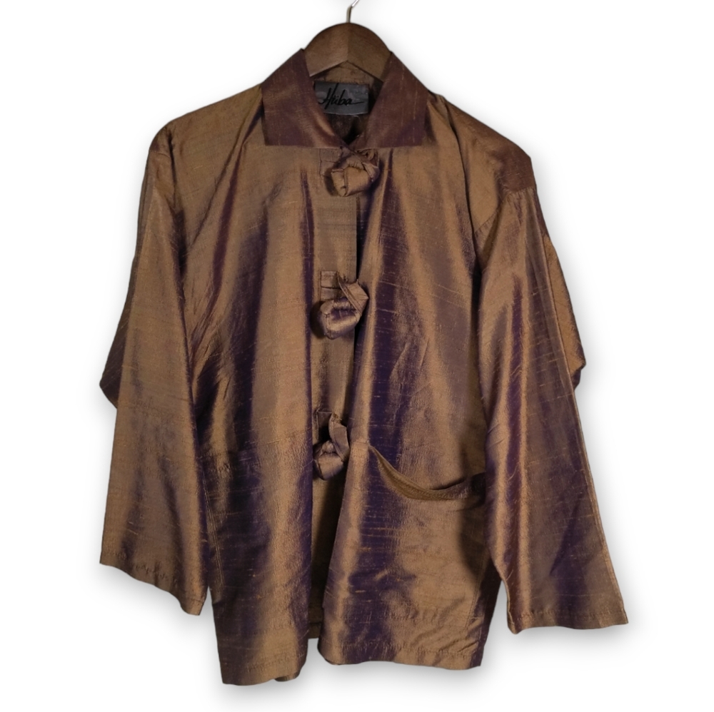 Vintage Huba Oversized 100% Silk Iridescent Kimono Jacket - Women's Size Medium